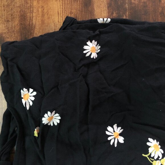 Madewell Short Sleeve Floral Cropped Wrap Blouse - Black w/ Daisies, Sz L - Picture 4 of 13